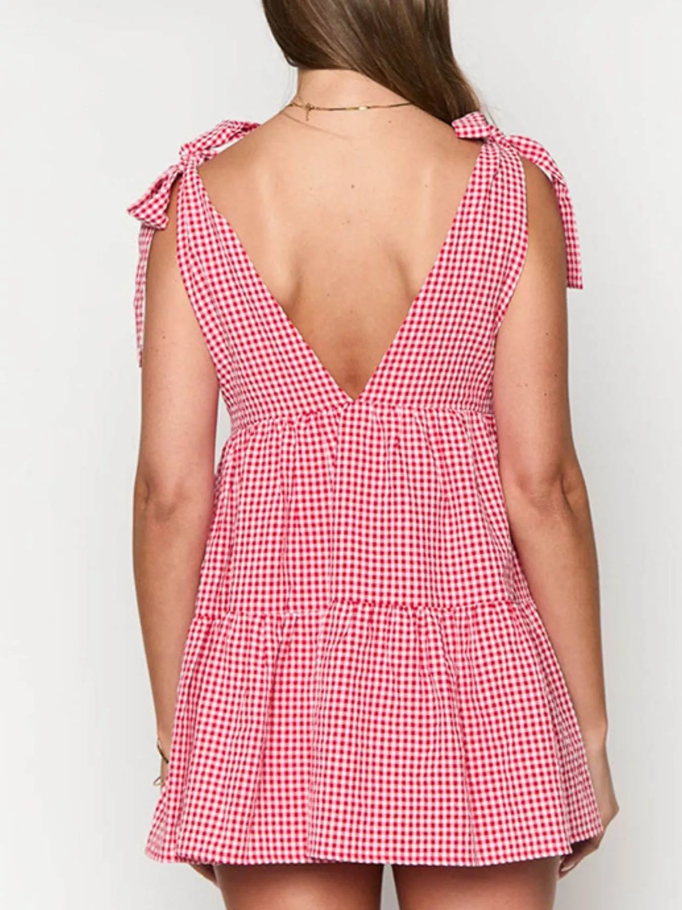 Gingham Tie - Shoulder Mini Dress - Flip Flop Dynasty
