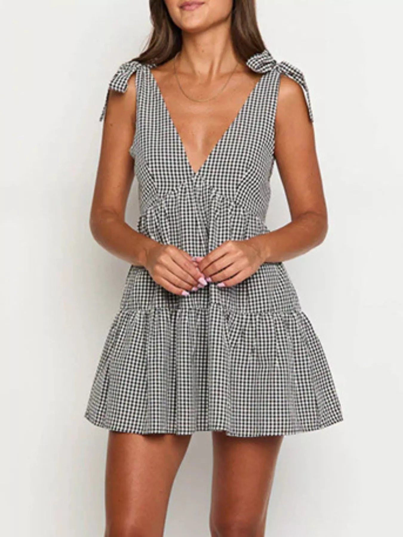 Gingham Tie - Shoulder Mini Dress - Flip Flop Dynasty