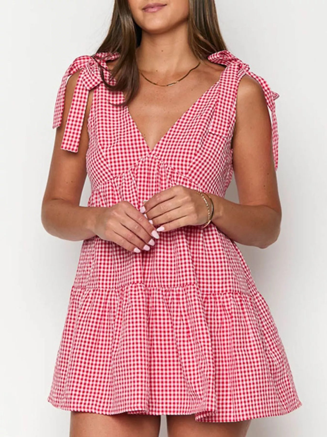 Gingham Tie - Shoulder Mini Dress - Flip Flop Dynasty