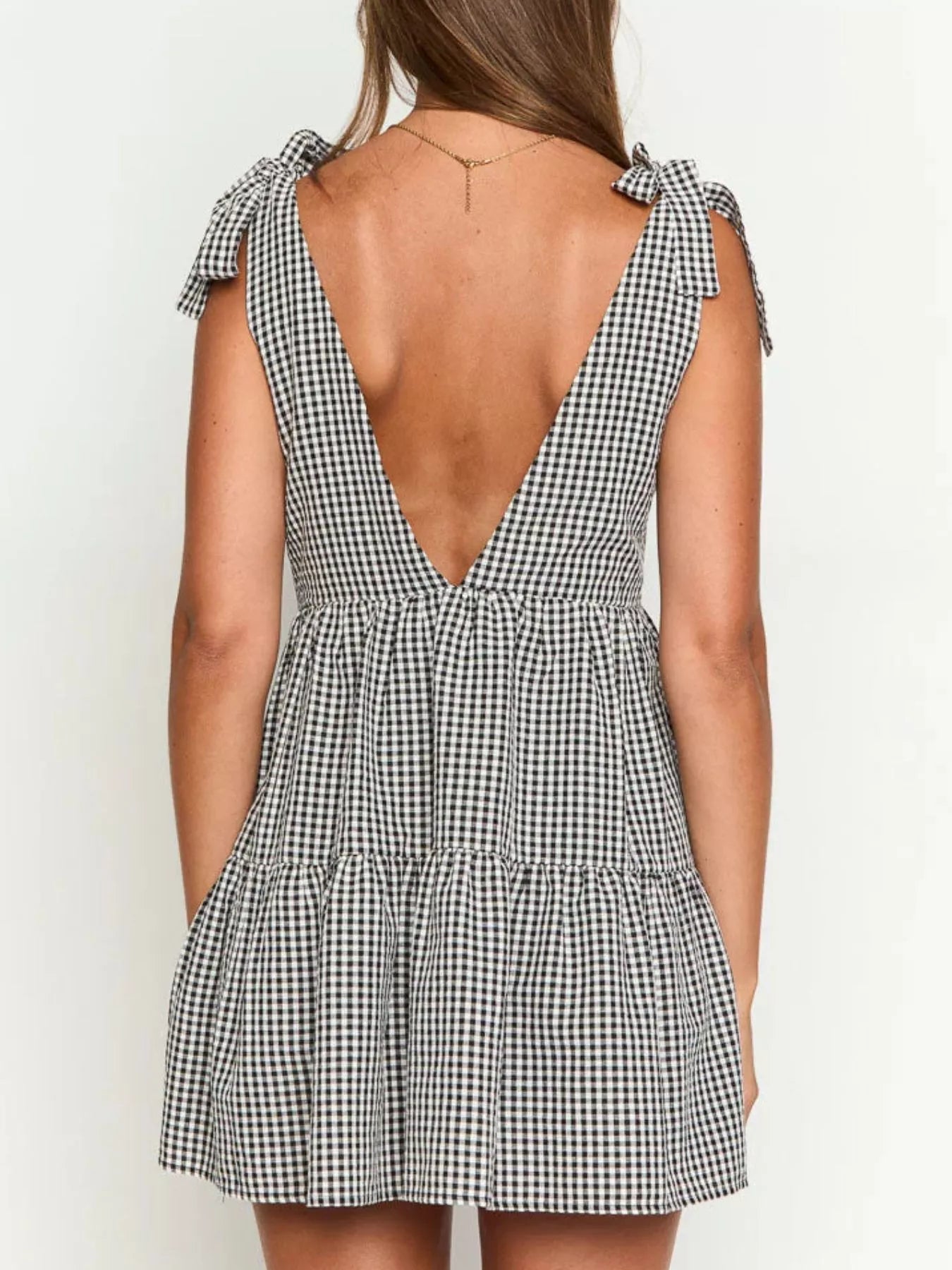 Gingham Tie - Shoulder Mini Dress - Flip Flop Dynasty