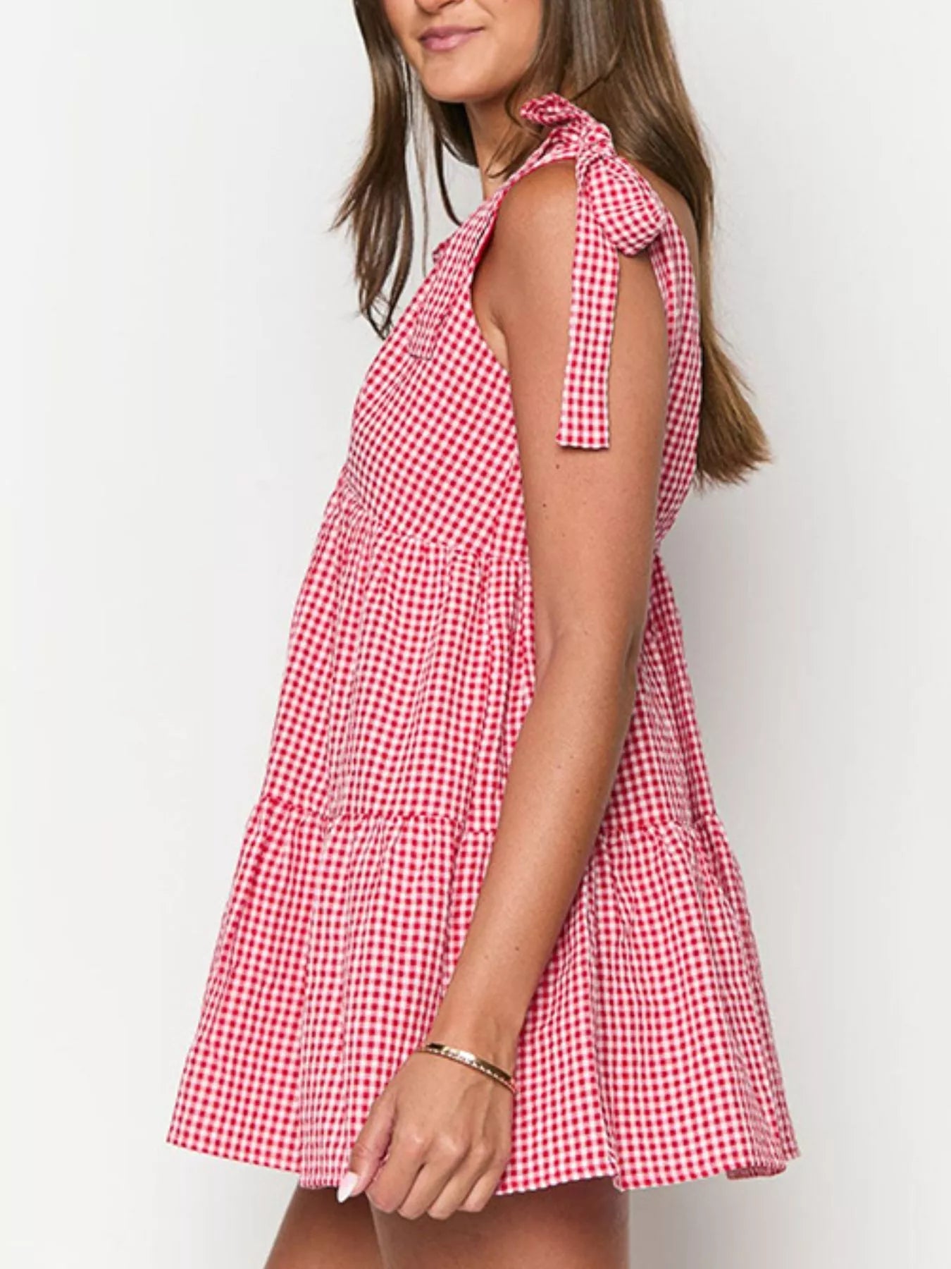 Gingham Tie - Shoulder Mini Dress - Flip Flop Dynasty