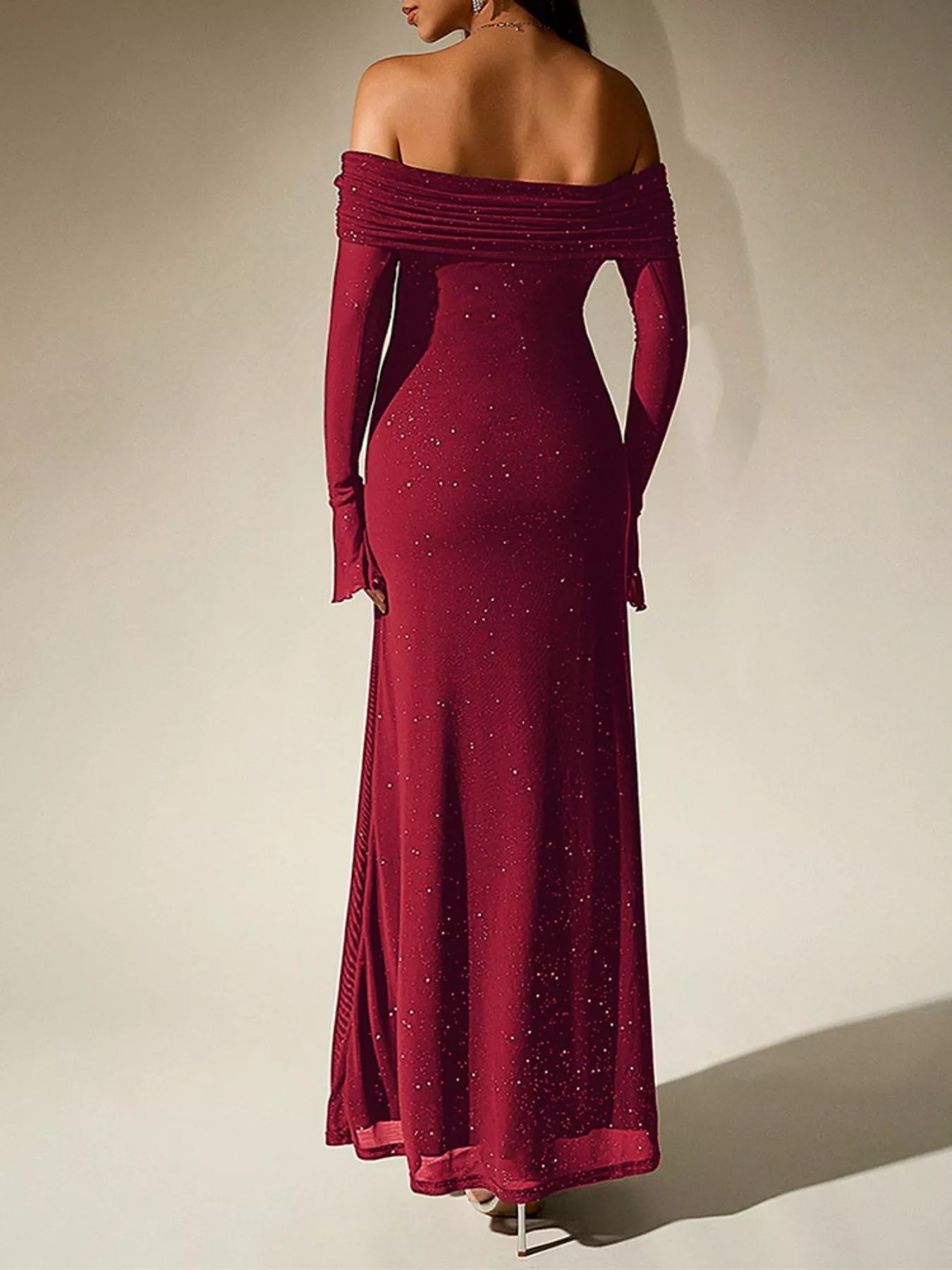 Glitter Off-Shoulder Maxi Dress - Flip Flop Dynasty