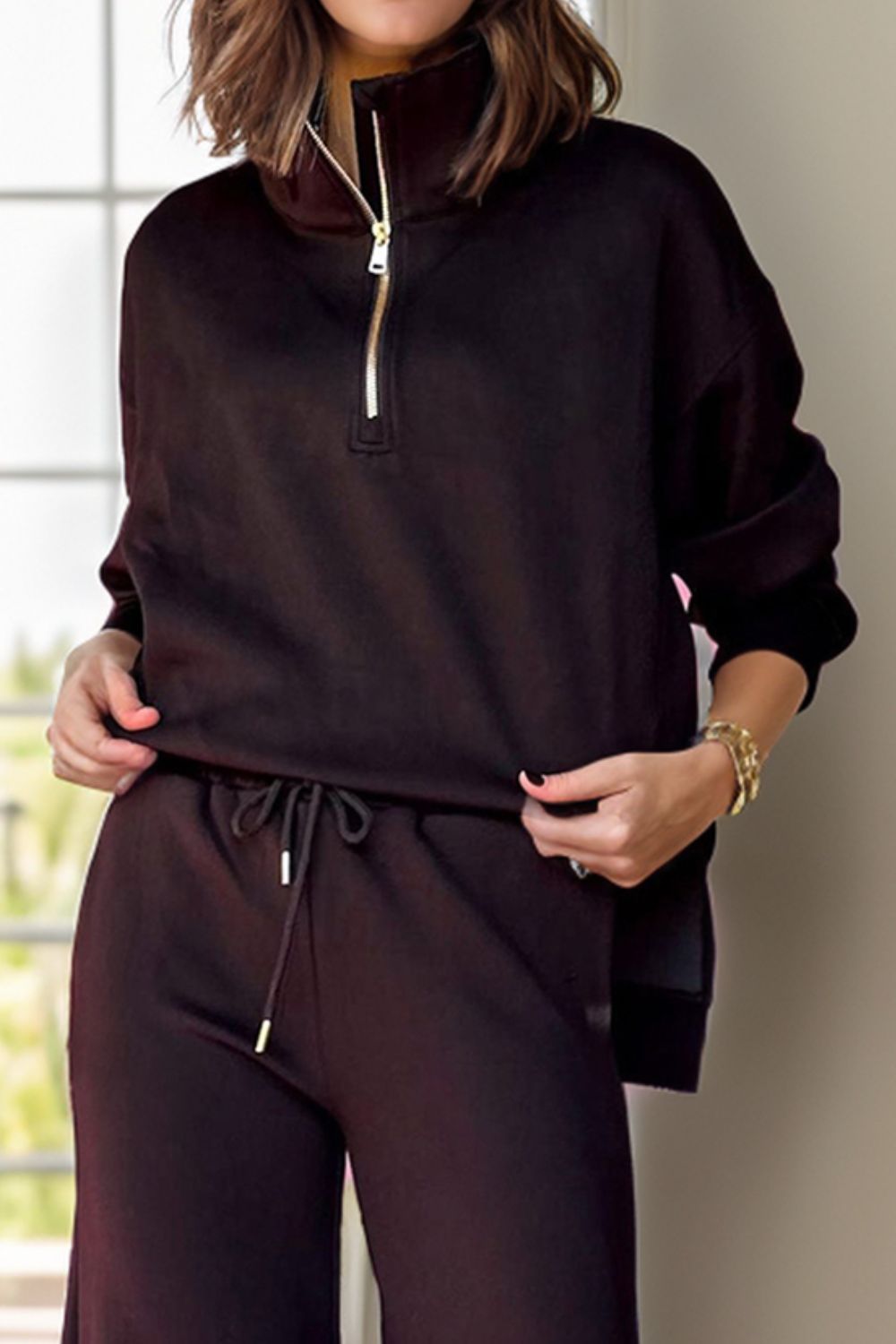 Half Zip Turtleneck Long Sleeve Top and Pants Set - Flip Flop Dynasty