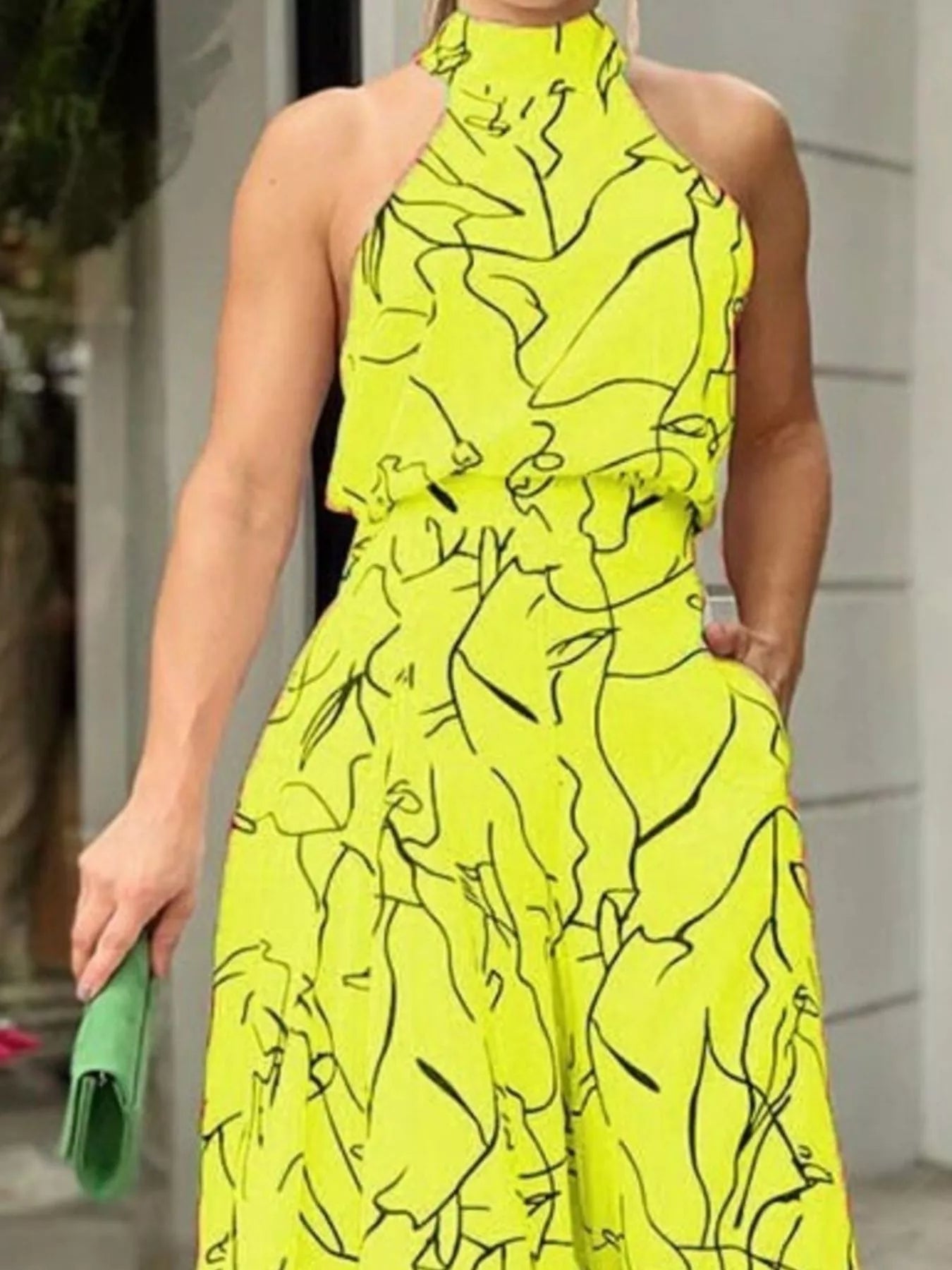 Halter Neck Abstract Print Wide Leg Jumpsuit - Flip Flop Dynasty