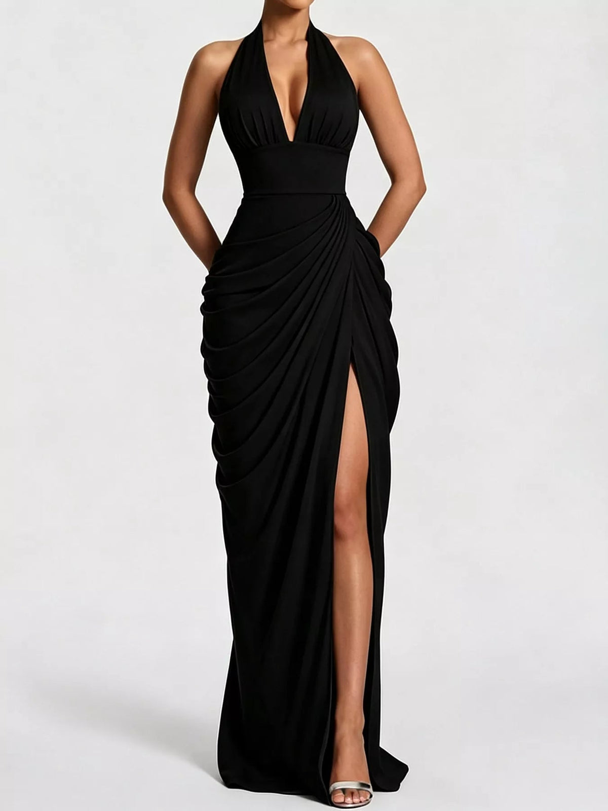 Halter Neck High-Slit Maxi Evening Dress - Flip Flop Dynasty