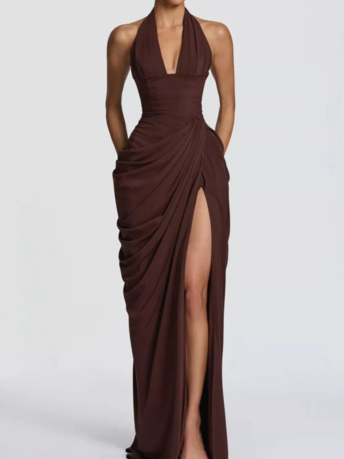 Halter Neck High-Slit Maxi Evening Dress - Flip Flop Dynasty
