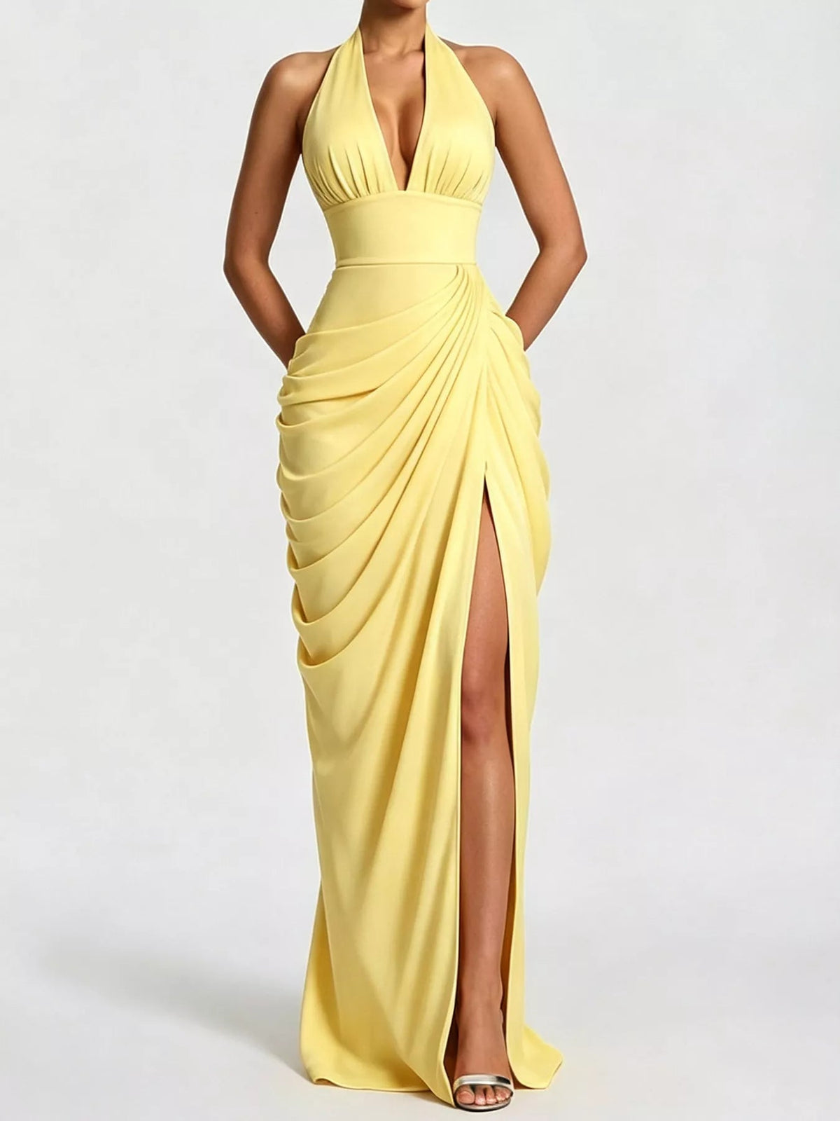 Halter Neck High-Slit Maxi Evening Dress - Flip Flop Dynasty