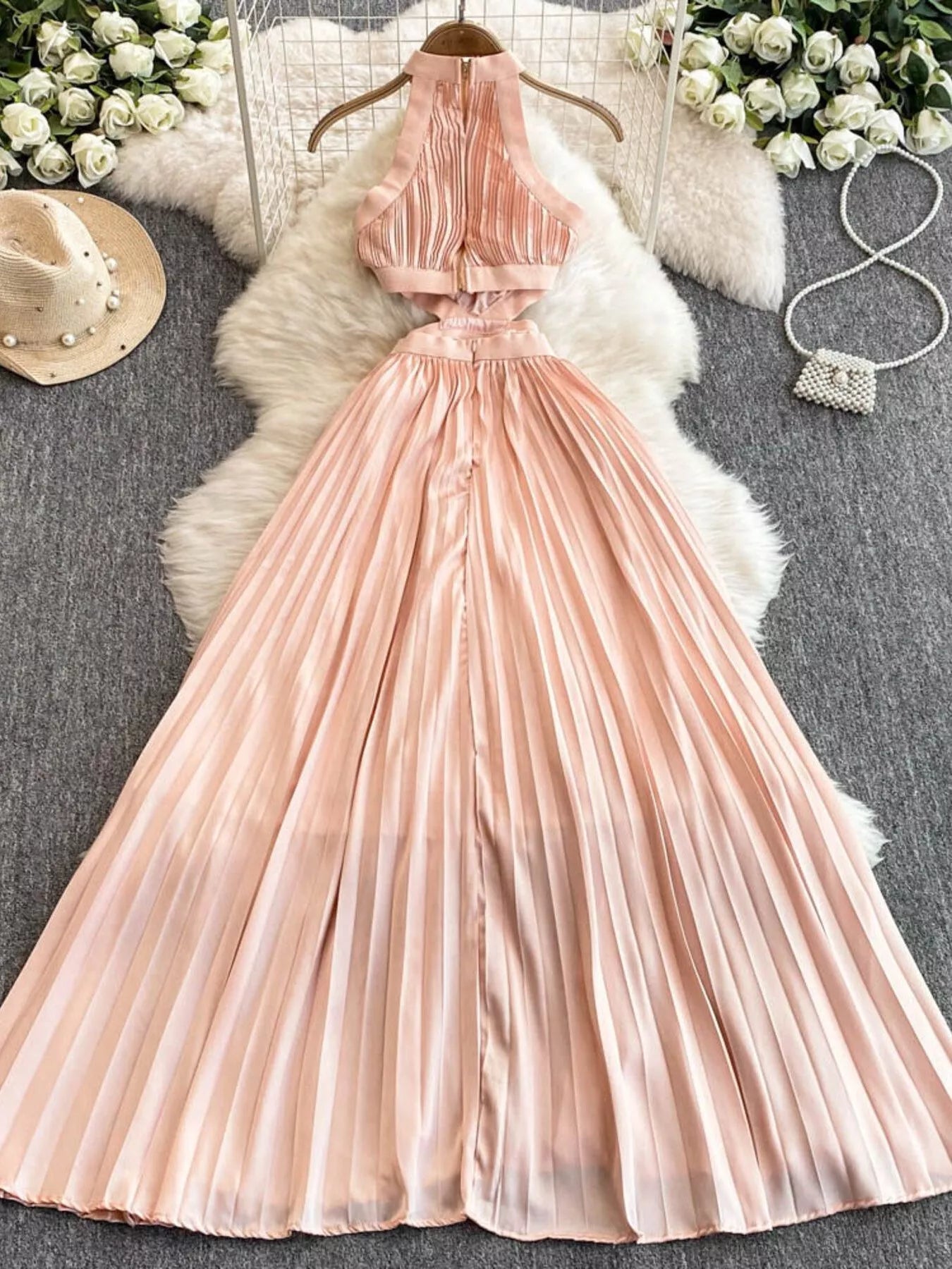 Halter Neck Pleated Maxi Dress - Flip Flop Dynasty