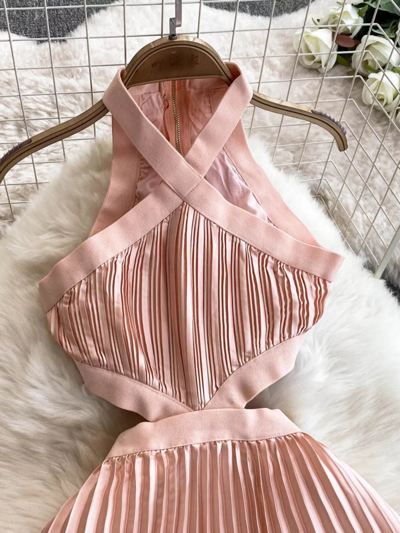 Halter Neck Pleated Maxi Dress - Flip Flop Dynasty