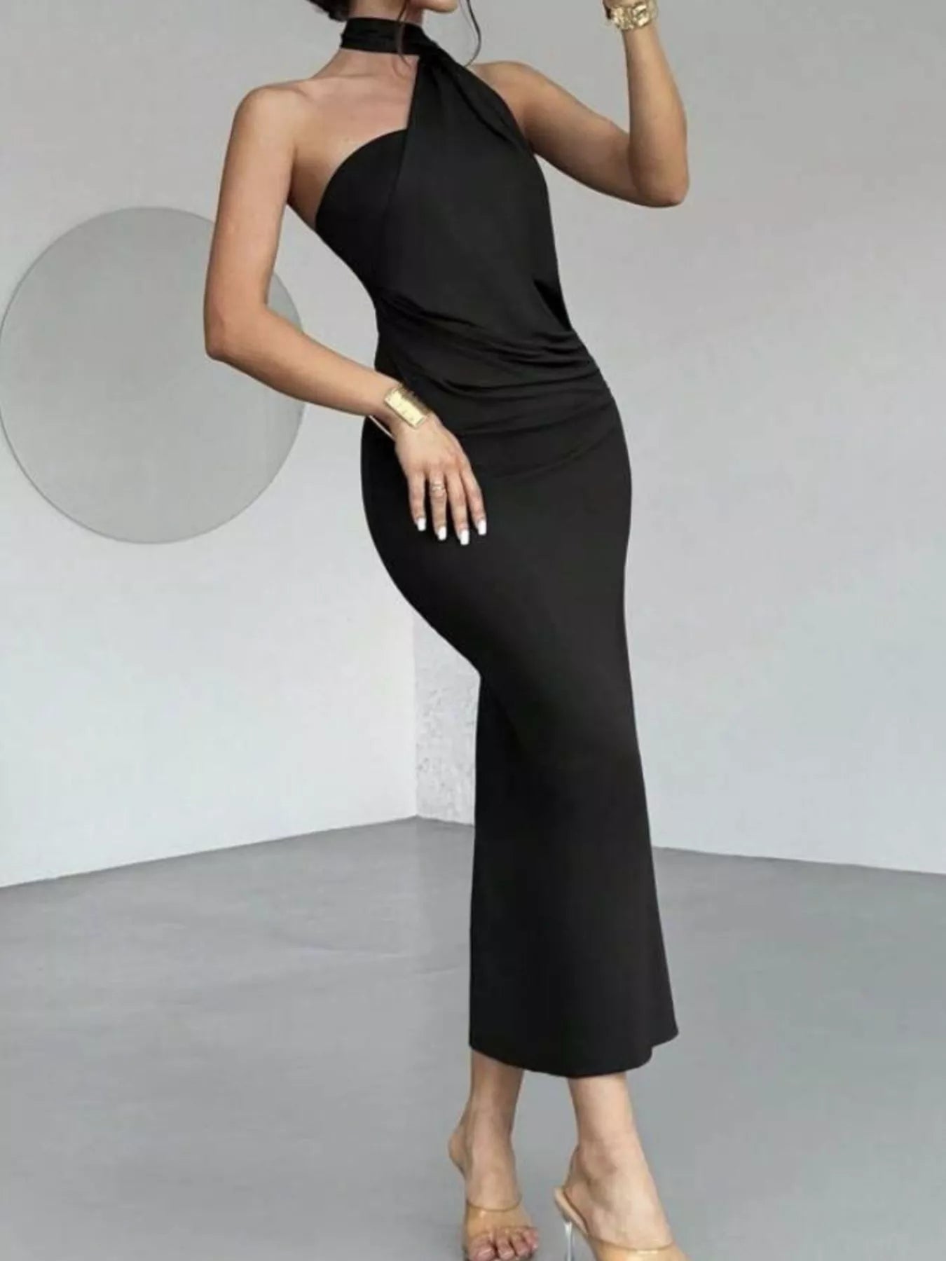 Halter Neck Ruched Bodycon Midi Dress - Flip Flop Dynasty