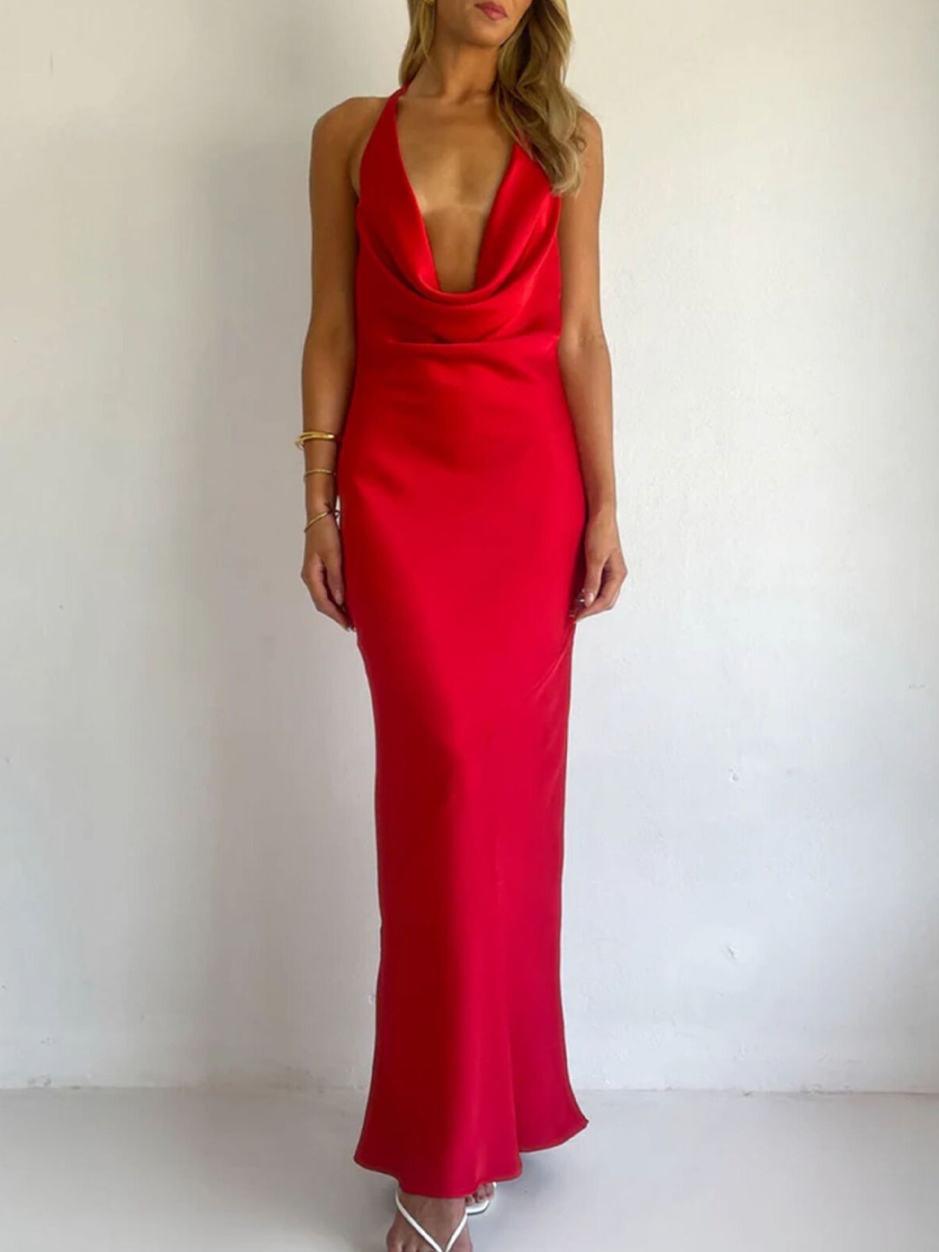 Halter Neck Satin Maxi Dress - Flip Flop Dynasty