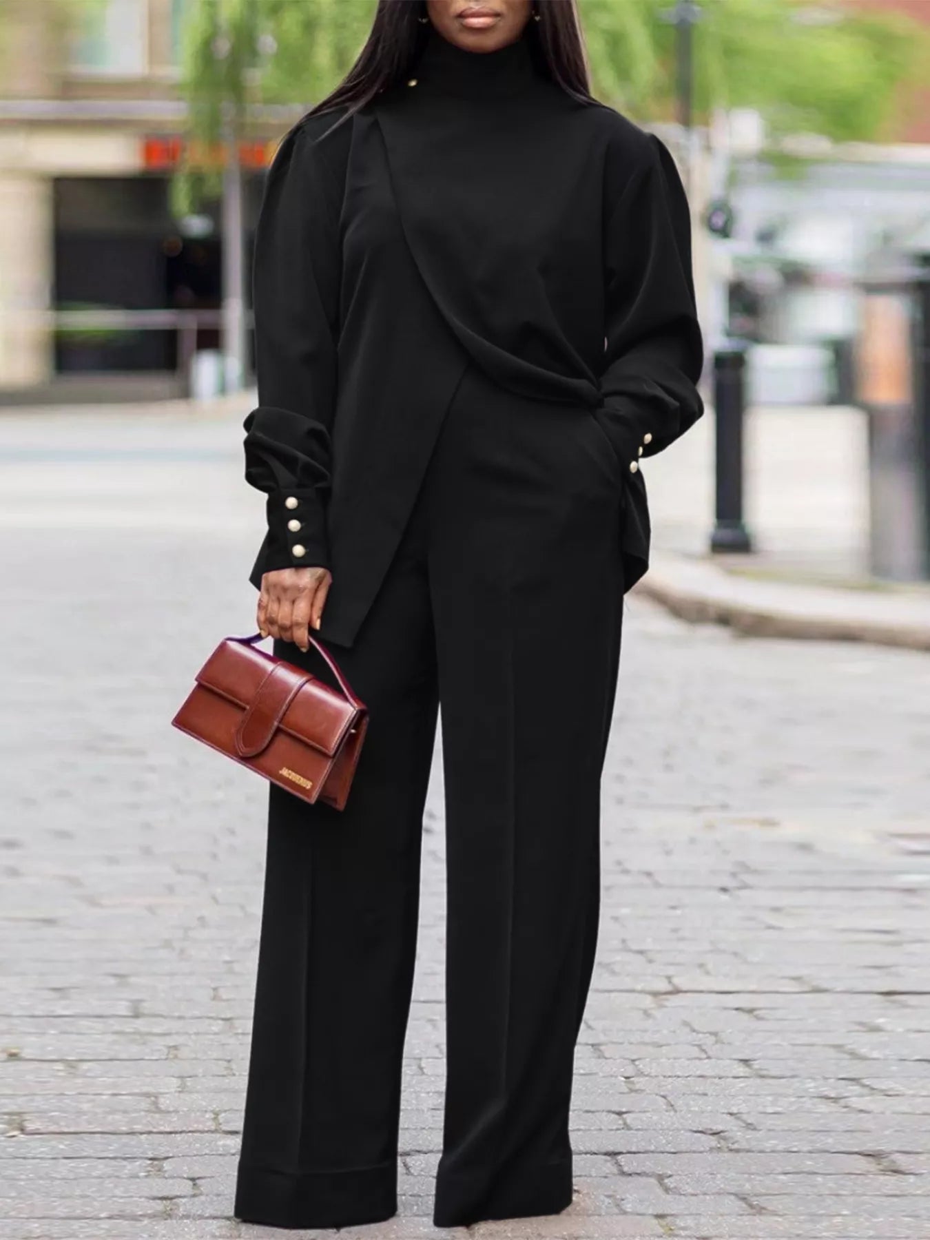 High Neck Asymmetric Top and Pants Set - Flip Flop Dynasty