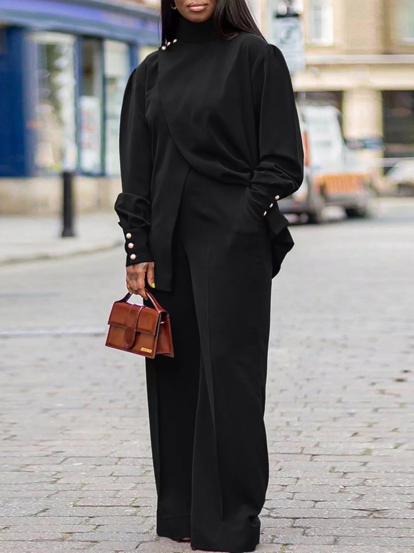 High Neck Asymmetric Top and Pants Set - Flip Flop Dynasty