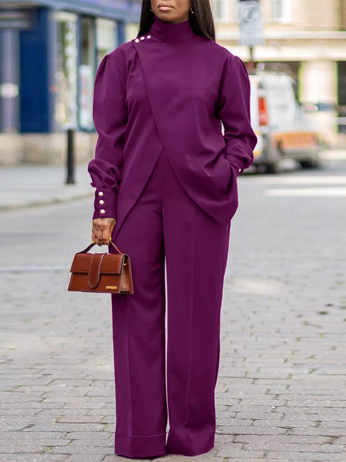 High Neck Asymmetric Top and Pants Set - Flip Flop Dynasty