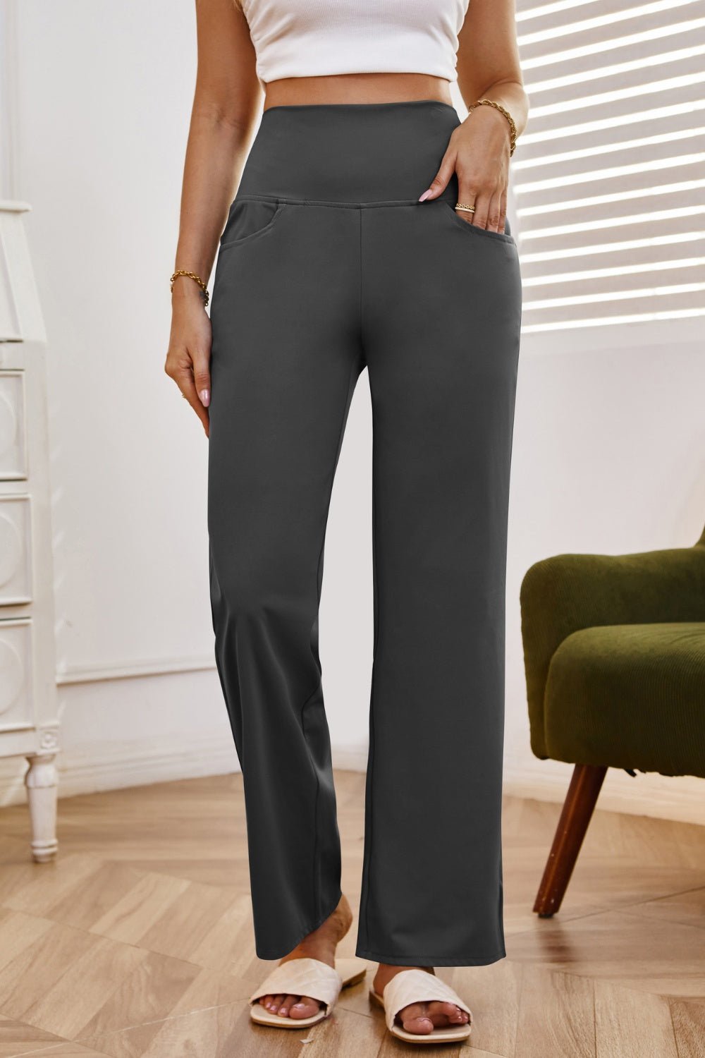 High Waist Wide Leg Pants with Pockets - Flip Flop Dynasty