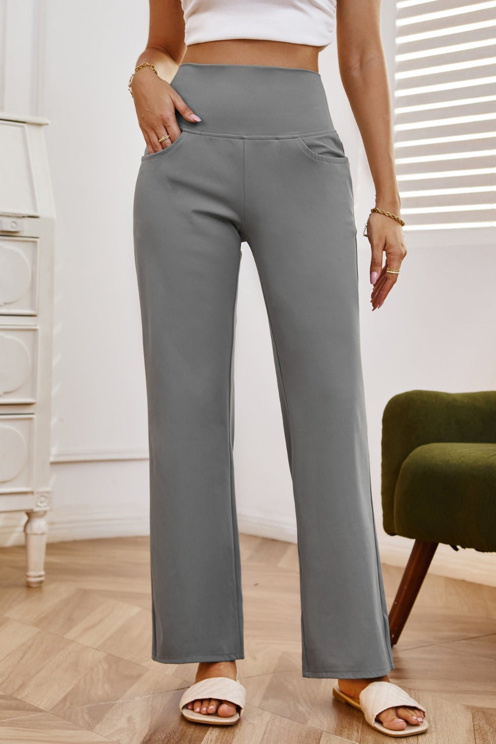 High Waist Wide Leg Pants with Pockets - Flip Flop Dynasty