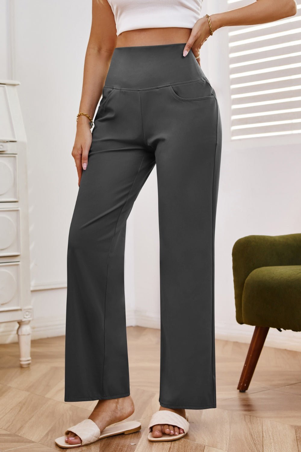 High Waist Wide Leg Pants with Pockets - Flip Flop Dynasty