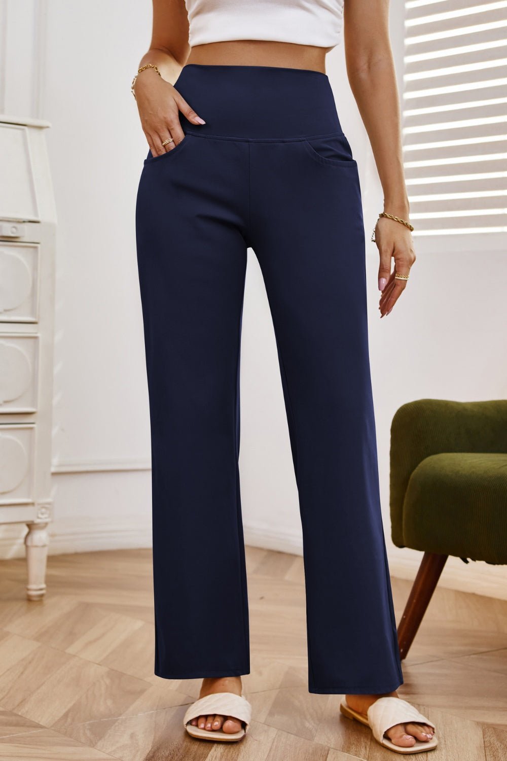 High Waist Wide Leg Pants with Pockets - Flip Flop Dynasty