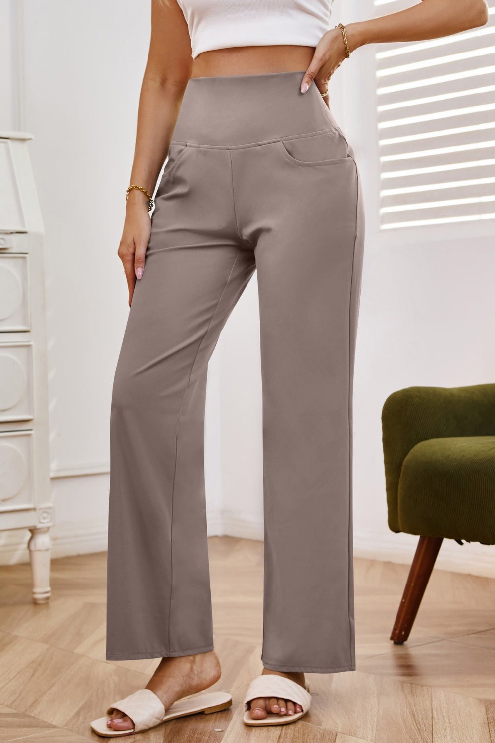 High Waist Wide Leg Pants with Pockets - Flip Flop Dynasty