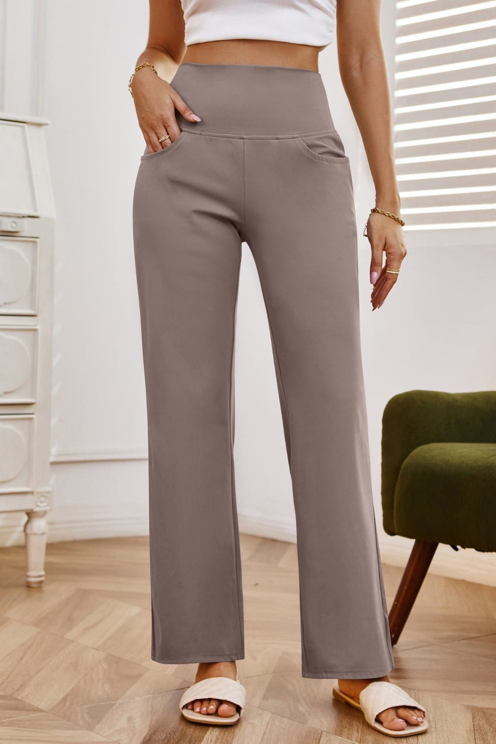 High Waist Wide Leg Pants with Pockets - Flip Flop Dynasty