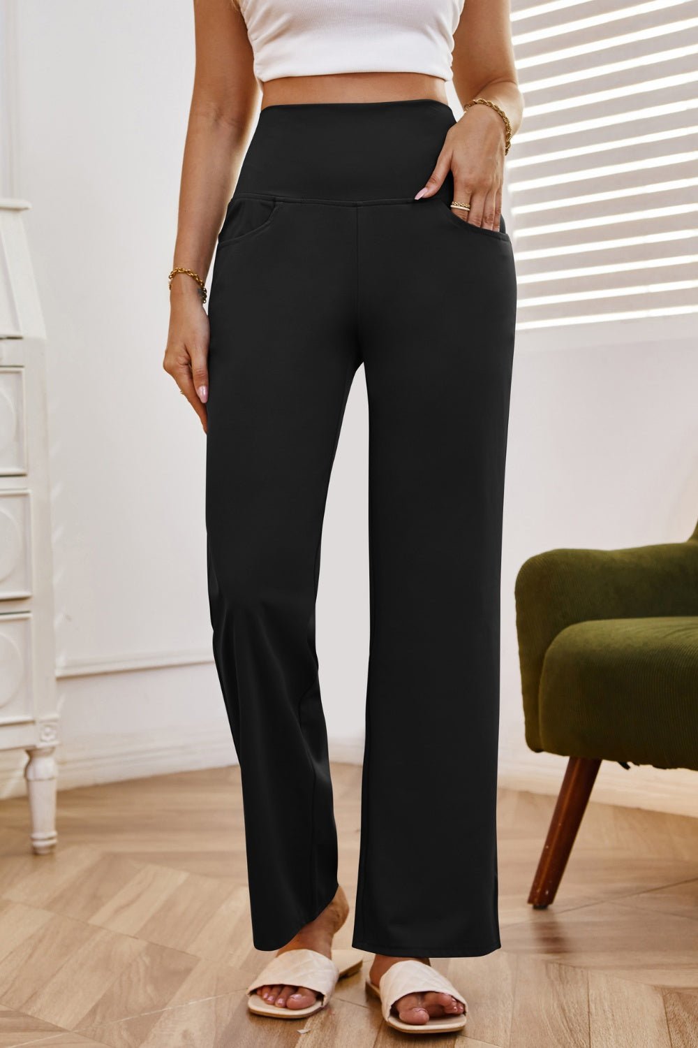 High Waist Wide Leg Pants with Pockets - Flip Flop Dynasty