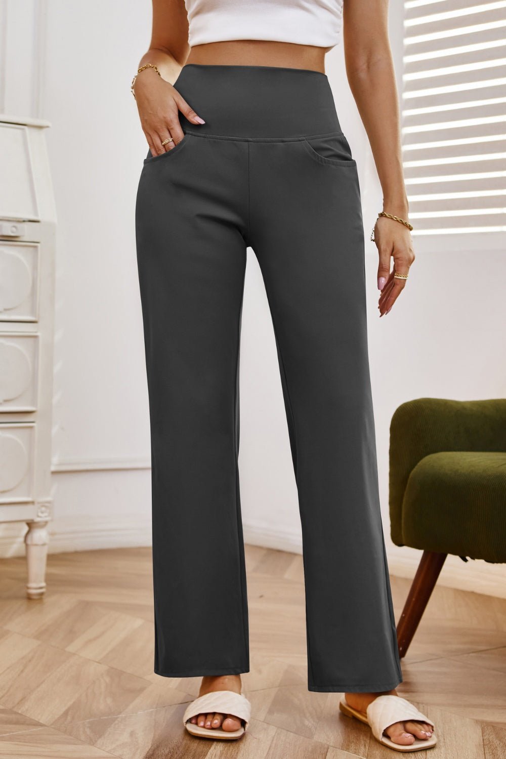 High Waist Wide Leg Pants with Pockets - Flip Flop Dynasty