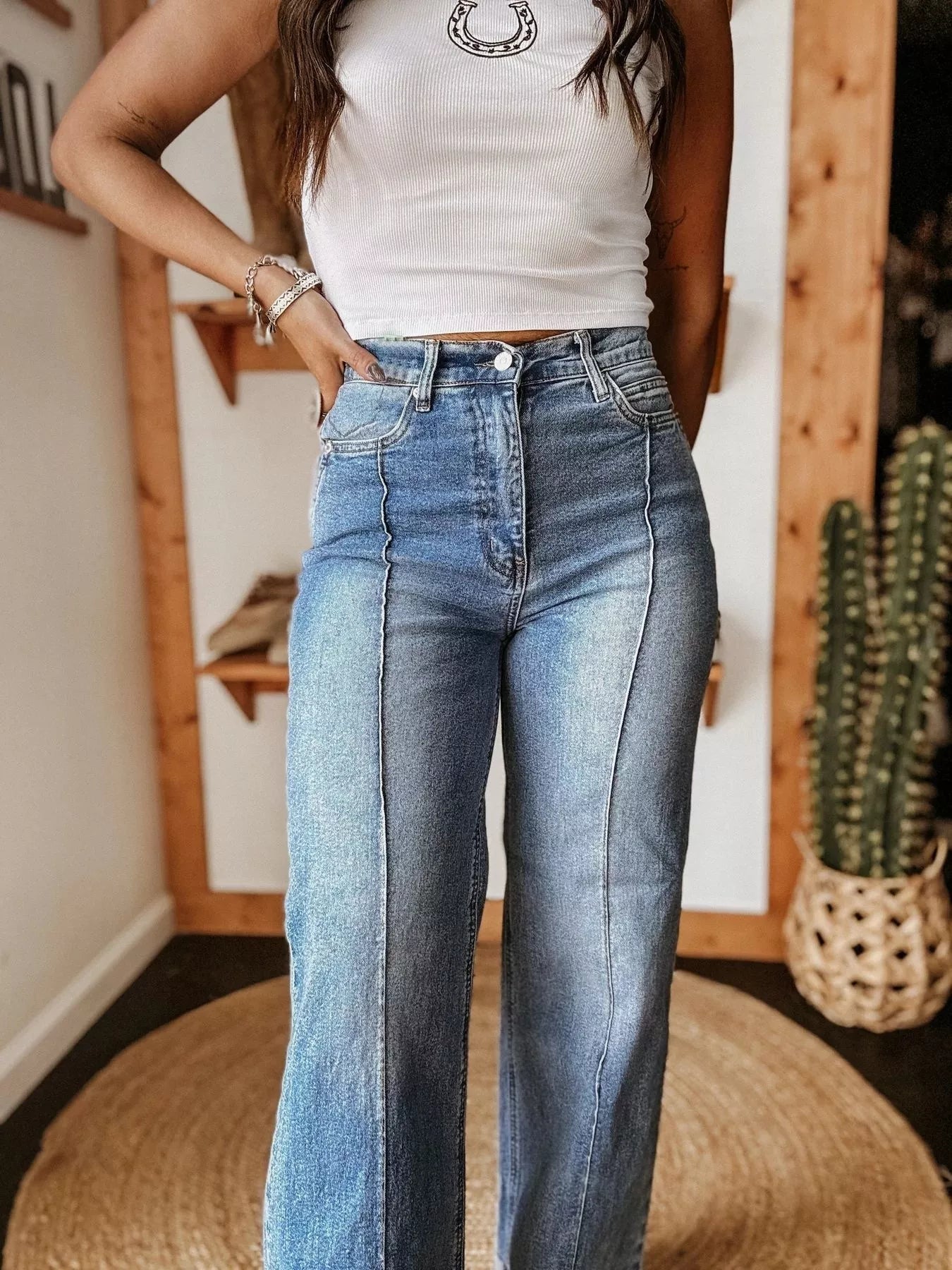 High - Waisted Wide Leg Cuffed Jeans - Flip Flop Dynasty