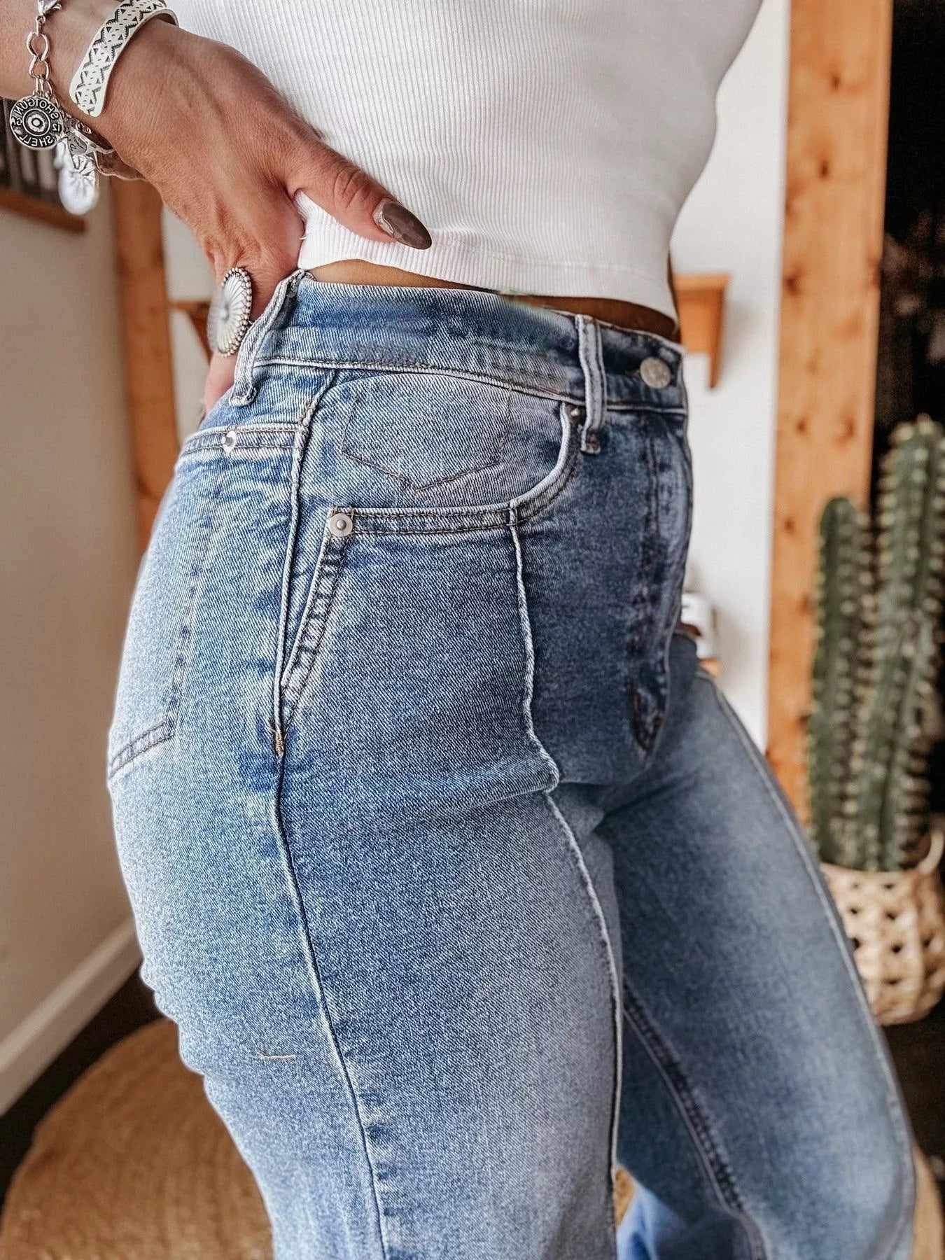 High - Waisted Wide Leg Cuffed Jeans - Flip Flop Dynasty