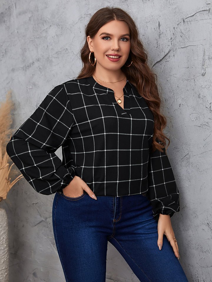 Honey Plus Size Notched Neck Long Sleeve Blouse - Flip Flop Dynasty