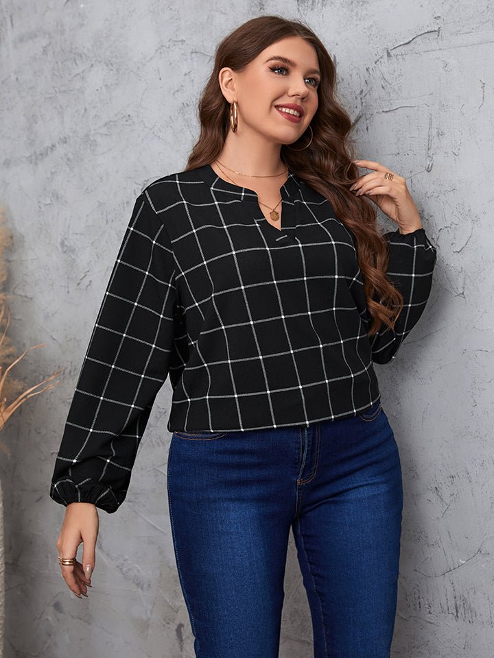 Honey Plus Size Notched Neck Long Sleeve Blouse - Flip Flop Dynasty