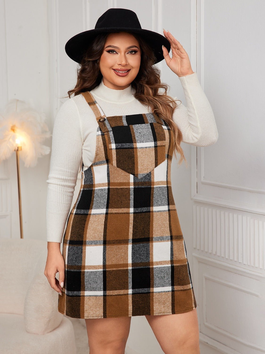 Honey Plus Size Plaid Wide Strap Overall Dress - Flip Flop Dynasty