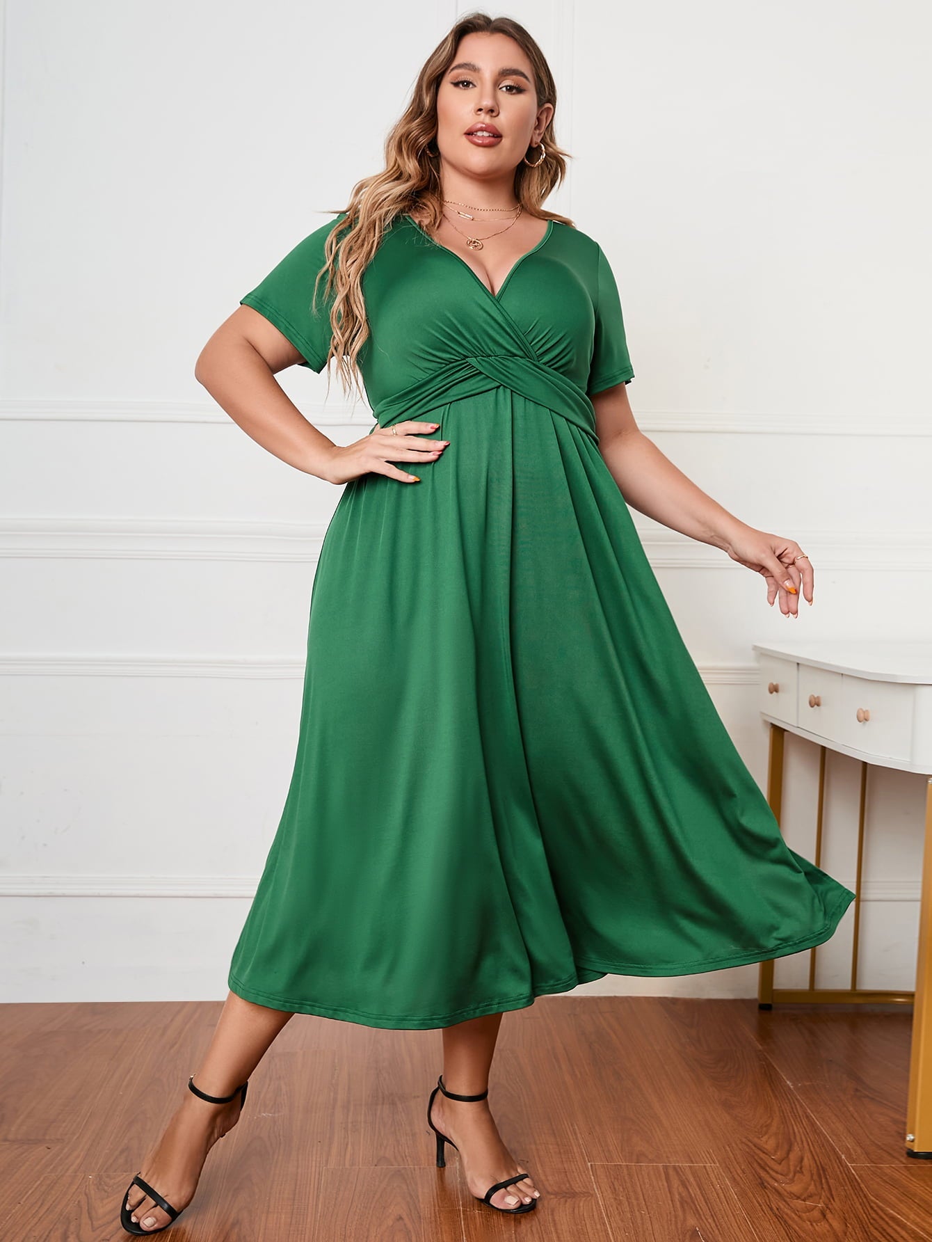 Honey Plus Size Short Sleeve Surplice Neck Midi Dress - Flip Flop Dynasty