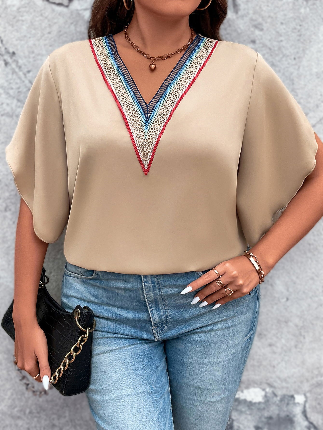 Honey Plus Size V - Neck Flutter Sleeve Blouse - Flip Flop Dynasty