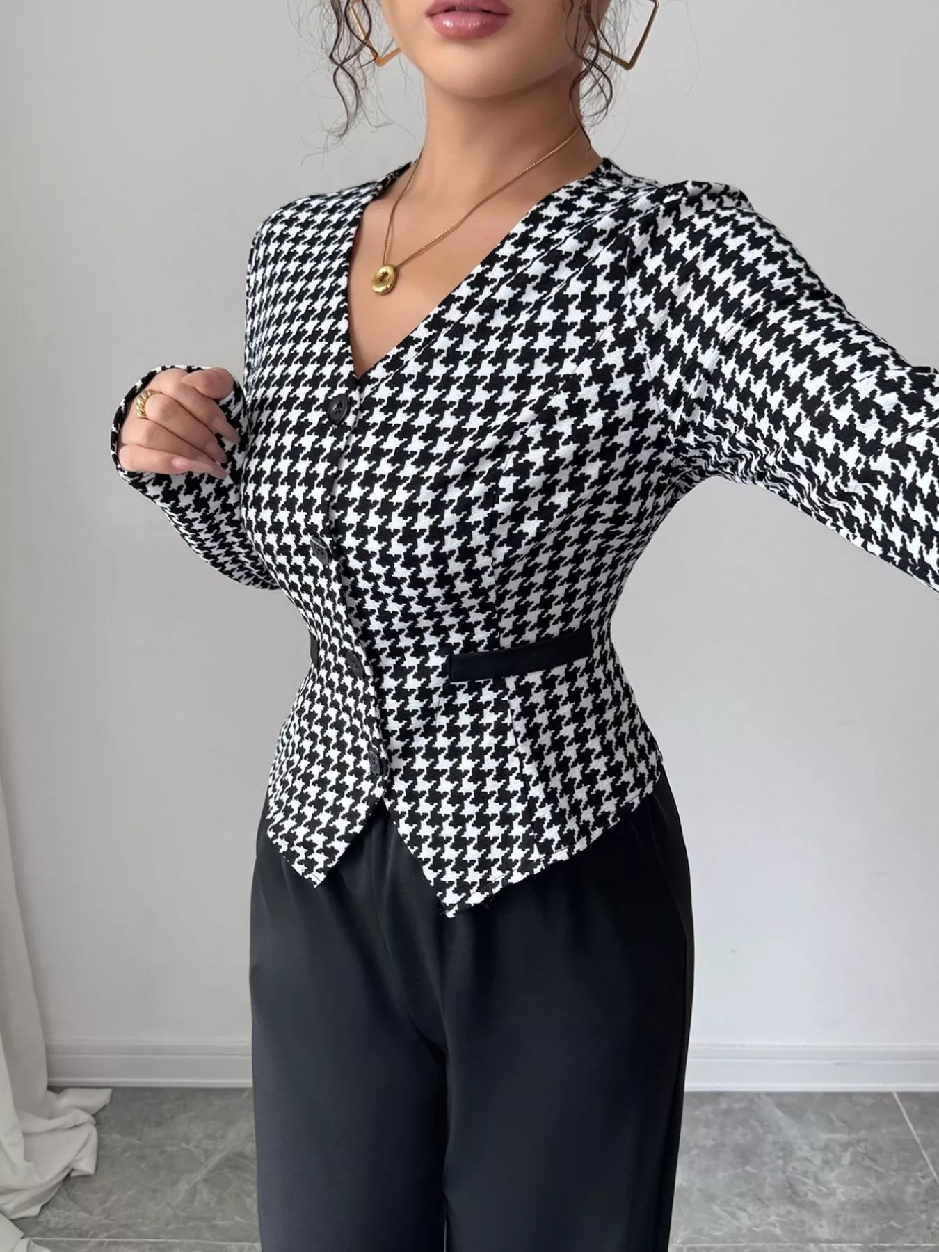 Houndstooth Blazer & Wide Leg Pants Set - Flip Flop Dynasty