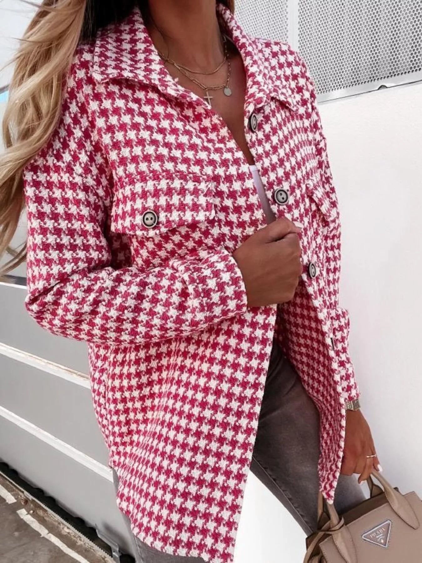 Houndstooth Button - Down Jacket - Flip Flop Dynasty