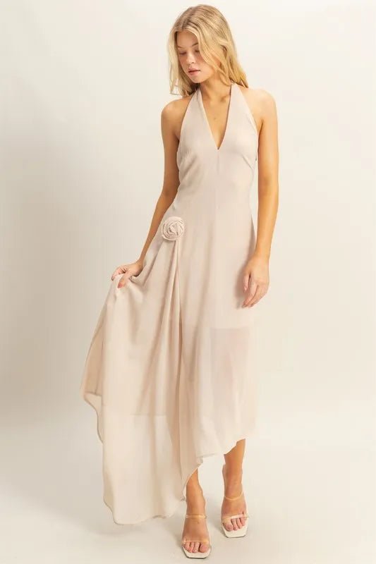 HYFVE Chiffon Halter Asymmetrical Hem Dress - Flip Flop Dynasty