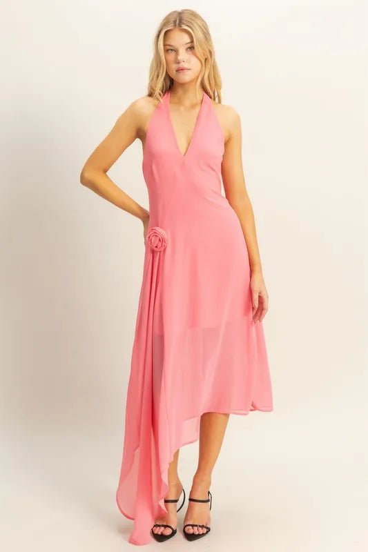HYFVE Chiffon Halter Asymmetrical Hem Dress - Flip Flop Dynasty