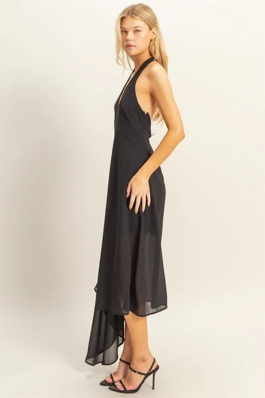 HYFVE Chiffon Halter Asymmetrical Hem Dress - Flip Flop Dynasty
