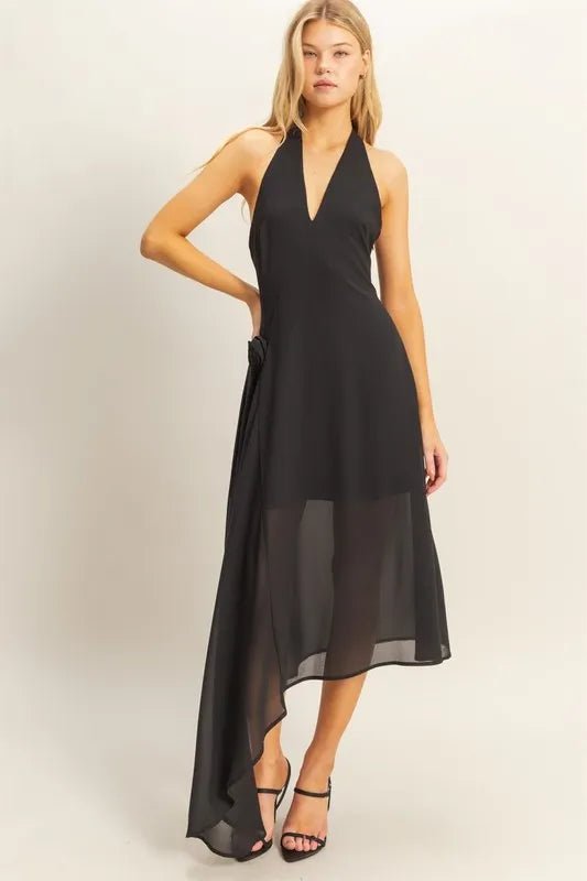 HYFVE Chiffon Halter Asymmetrical Hem Dress - Flip Flop Dynasty