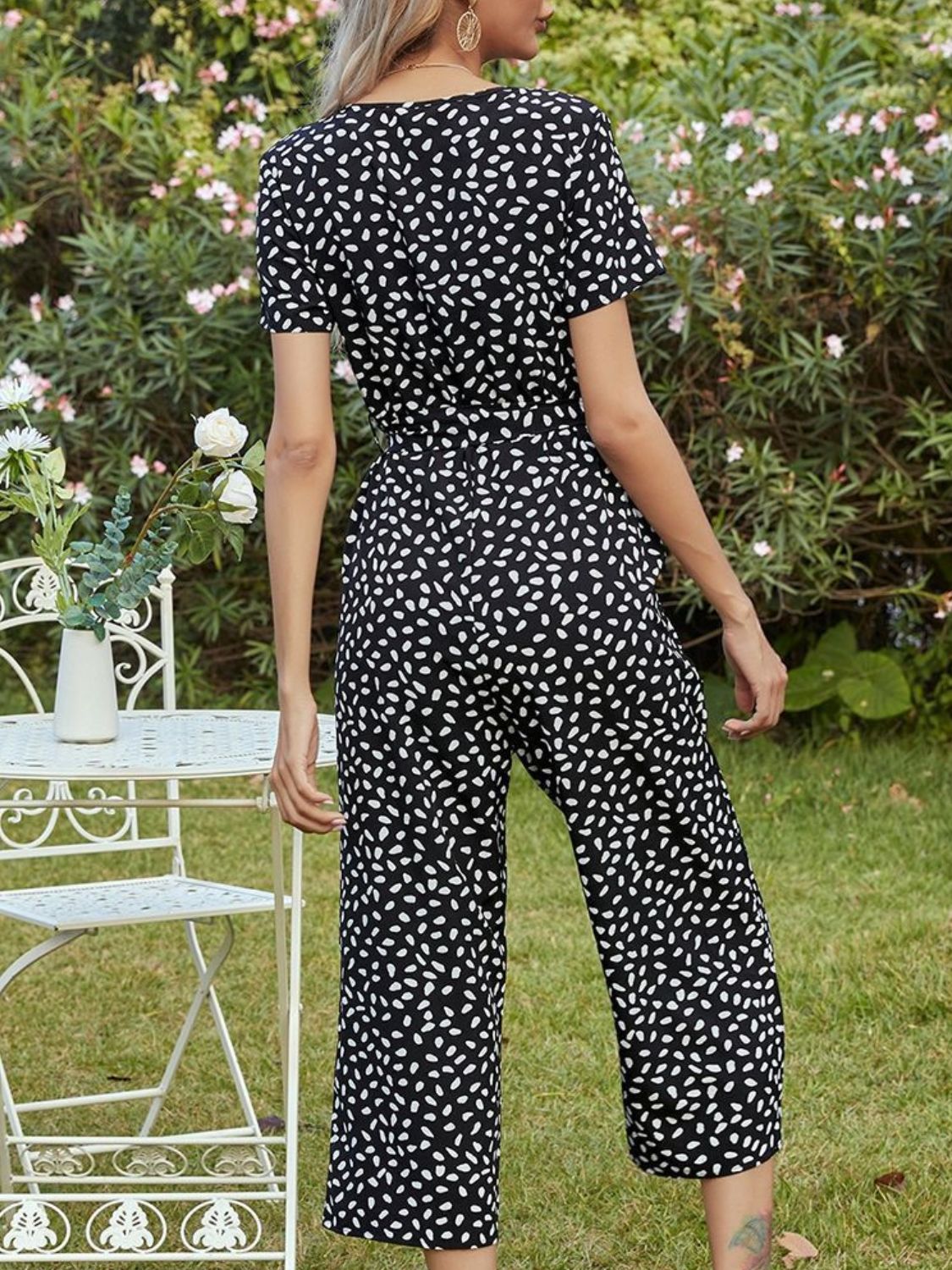 Ivy Lane Printed V - Neck Short Sleeve Jumpsuit - Flip Flop Dynasty