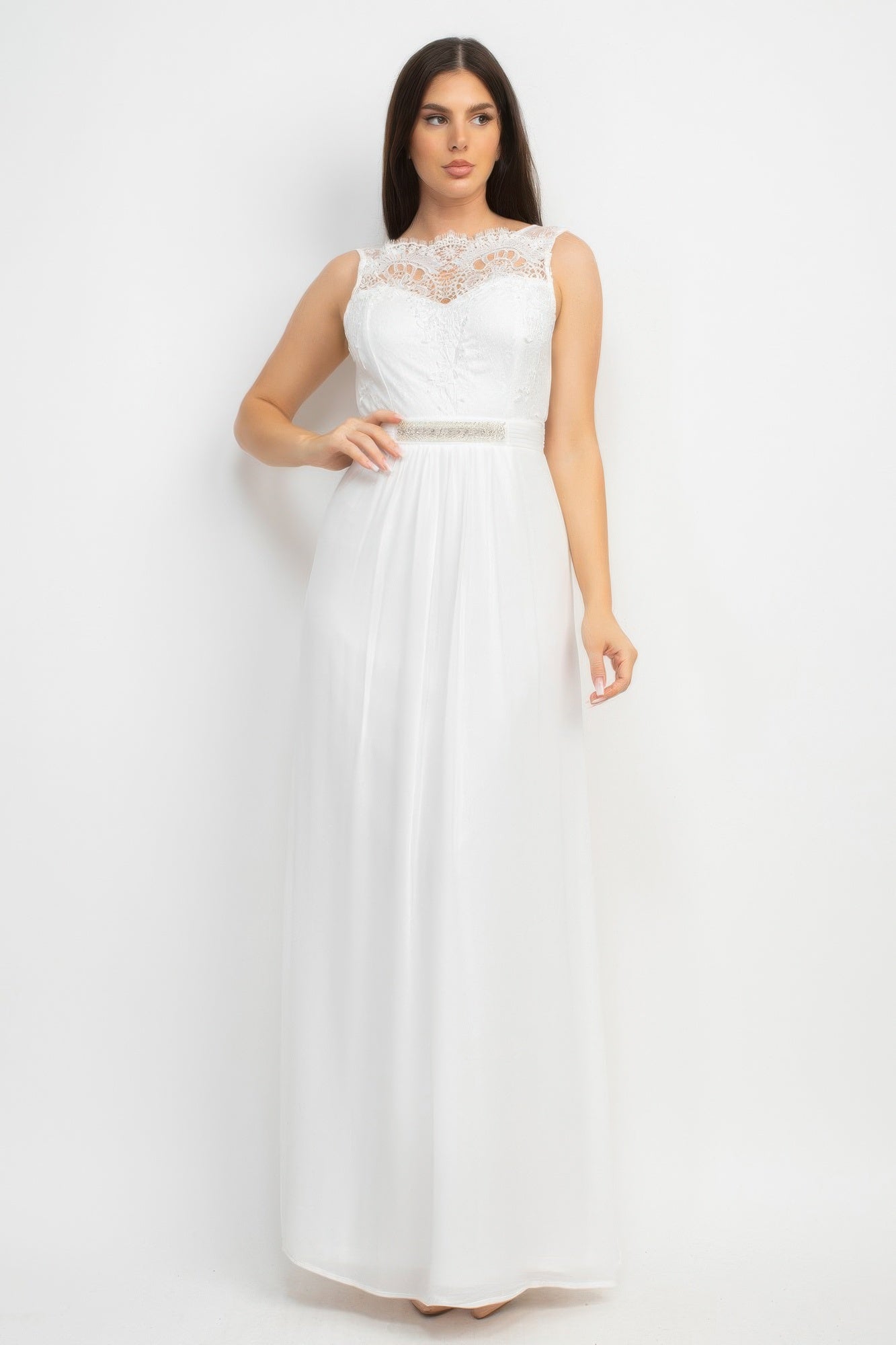 Jewel Waist - tie Lace Maxi Dress - Flip Flop Dynasty