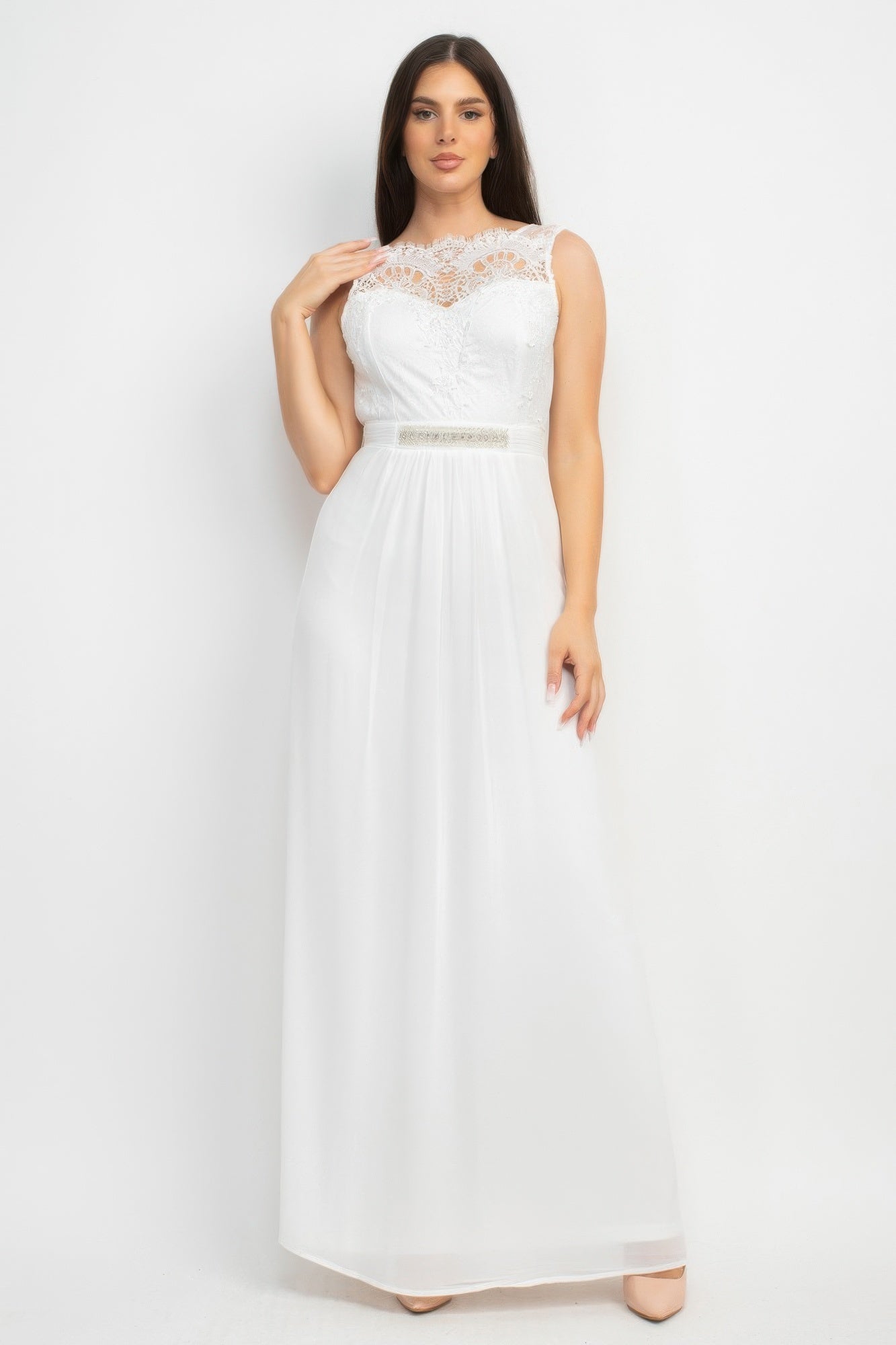 Jewel Waist - tie Lace Maxi Dress - Flip Flop Dynasty