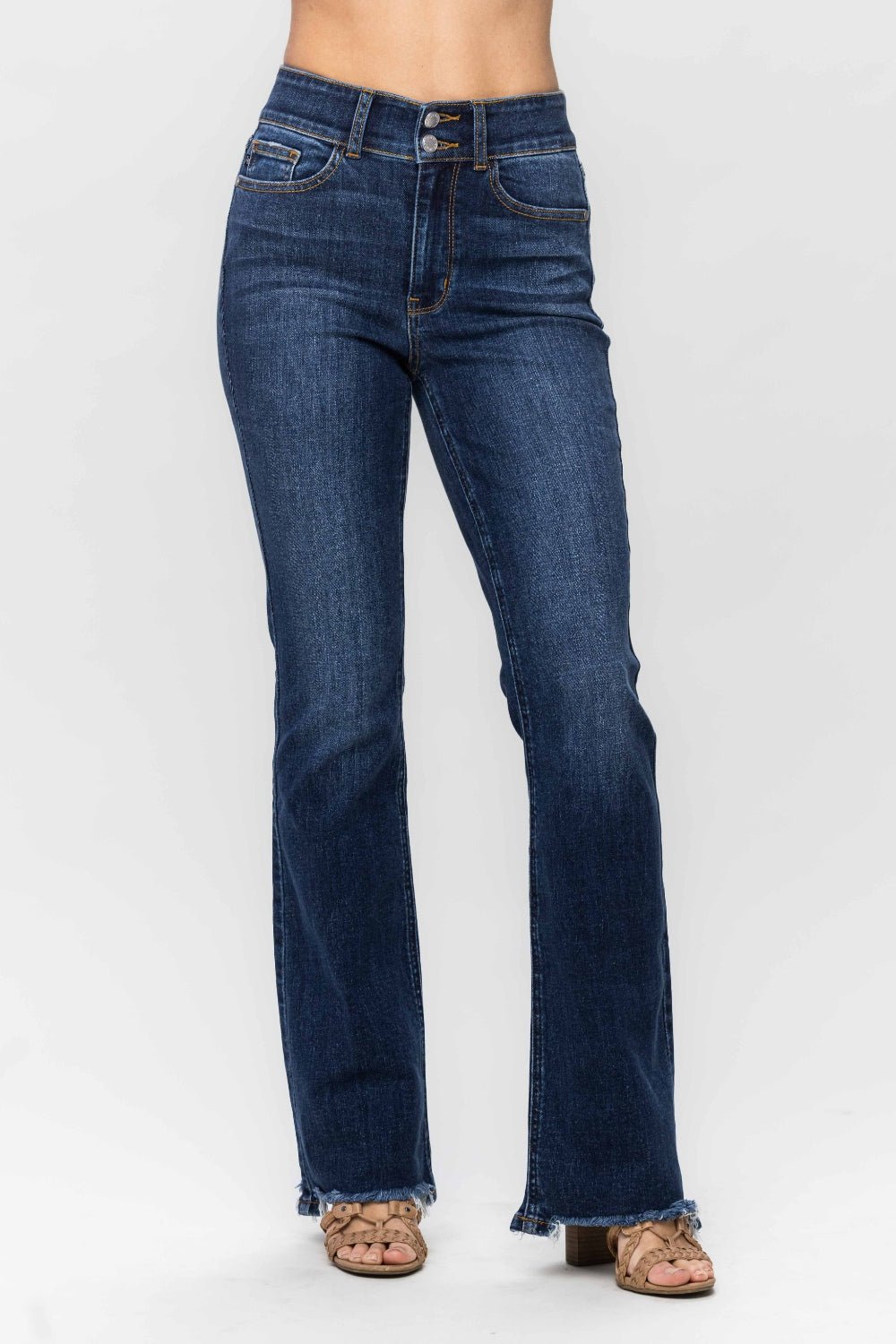 Judy Blue Full Size Frayed Hem Bootcut Jeans - Flip Flop Dynasty