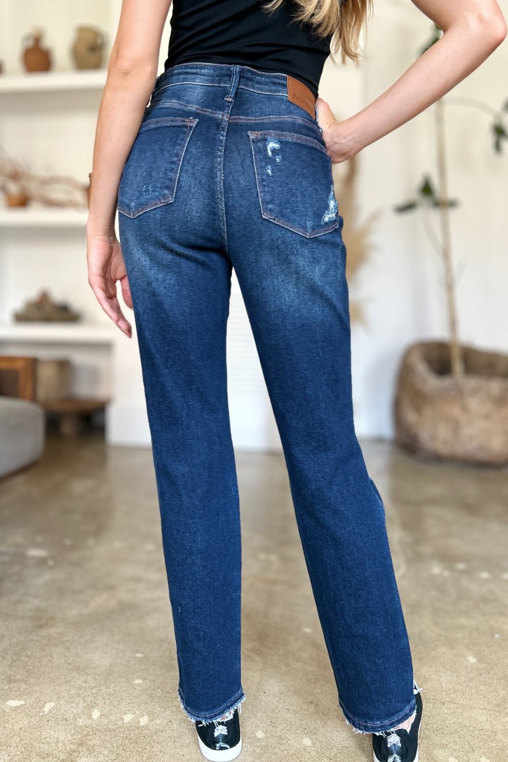 Judy Blue Full Size High Waist Rigid Magic Heavy Destroy Straight Jeans - Flip Flop Dynasty