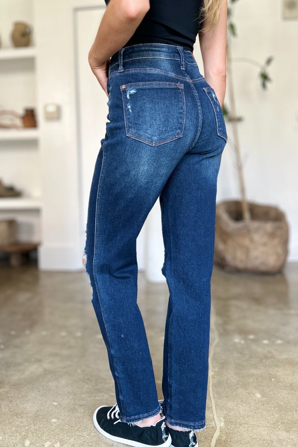 Judy Blue Full Size High Waist Rigid Magic Heavy Destroy Straight Jeans - Flip Flop Dynasty