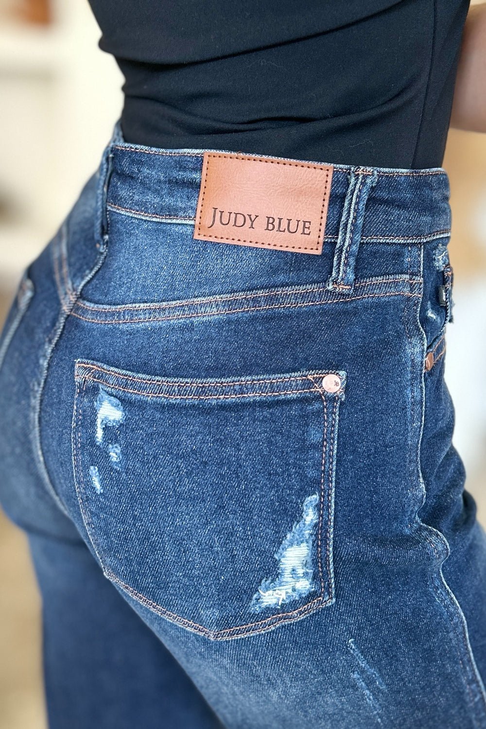 Judy Blue Full Size High Waist Rigid Magic Heavy Destroy Straight Jeans - Flip Flop Dynasty