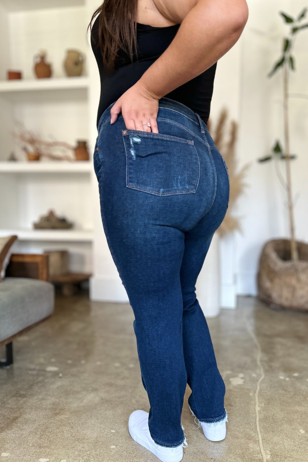 Judy Blue Full Size High Waist Rigid Magic Heavy Destroy Straight Jeans - Flip Flop Dynasty