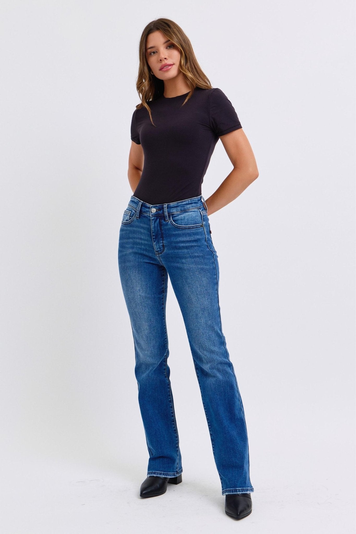 Judy Blue Full Size Run Mid - Rise Bootcut Jeans with Thermal Lining - Flip Flop Dynasty