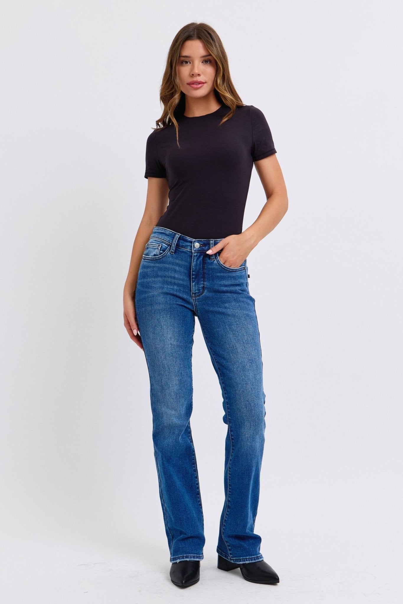 Judy Blue Full Size Run Mid - Rise Bootcut Jeans with Thermal Lining - Flip Flop Dynasty