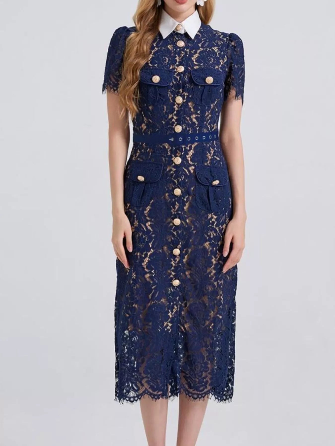 Lace Button-Down Midi Dress - Flip Flop Dynasty